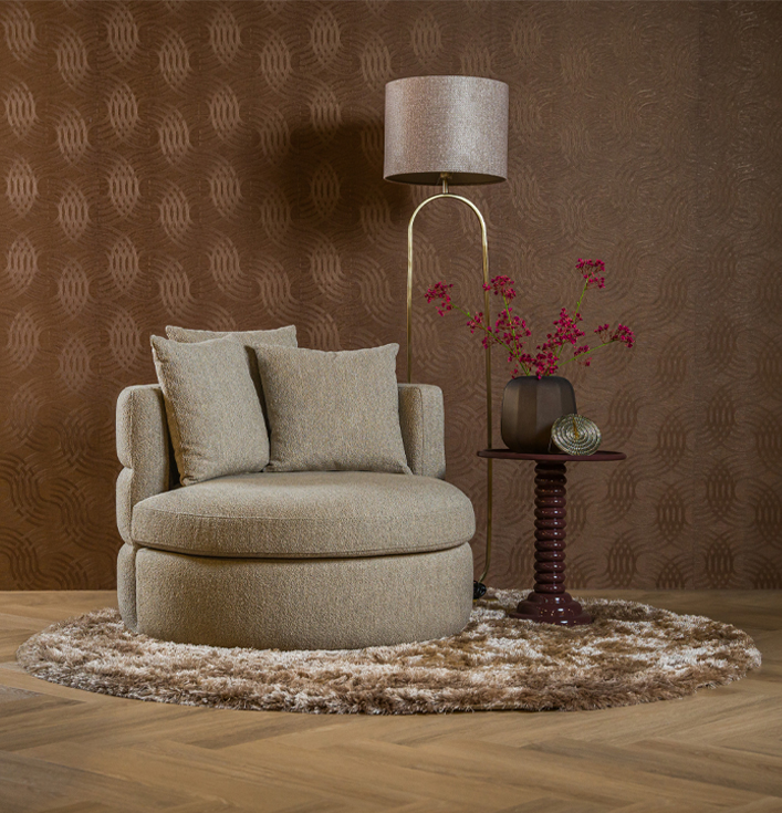 Ronde fauteuil stof beige