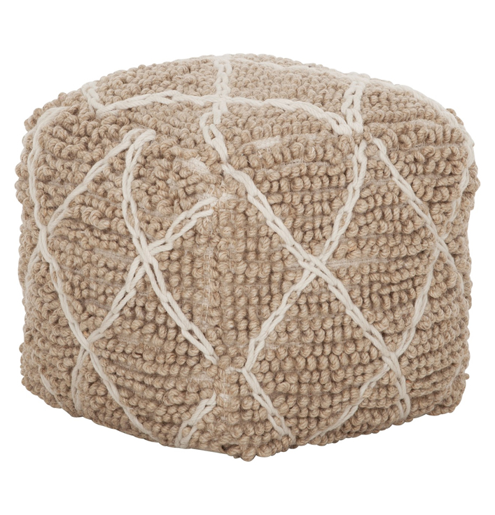 wollen bohemian poef beige naturel met wit patroon