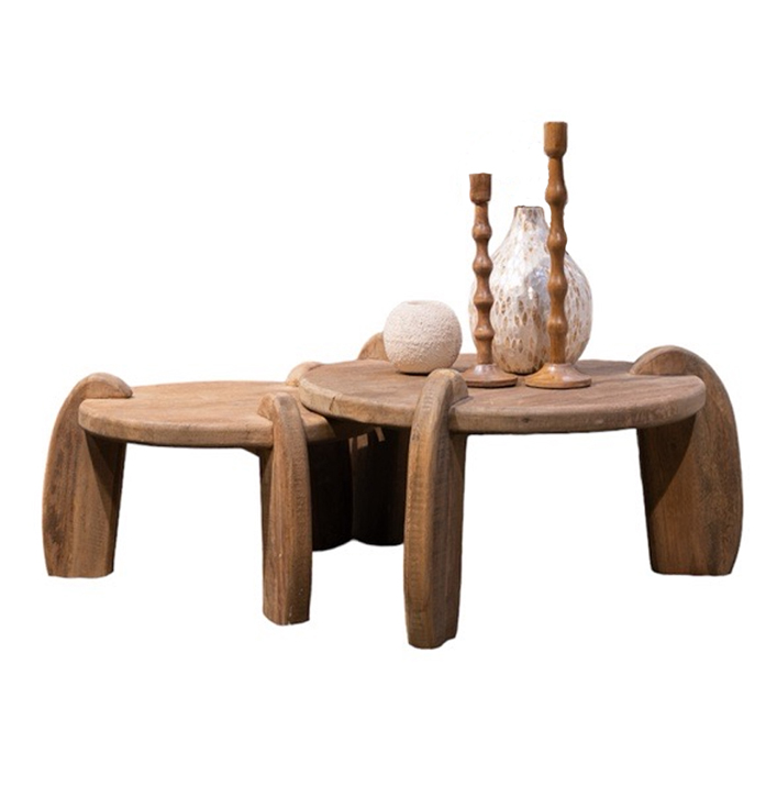 Houten salontafel set bruin rond