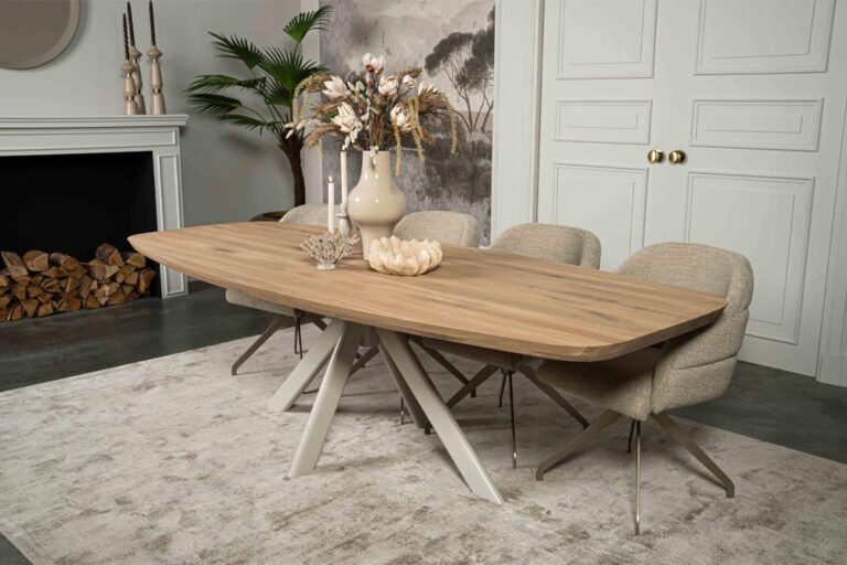 Eettafel hout met spinpoot creme metaal