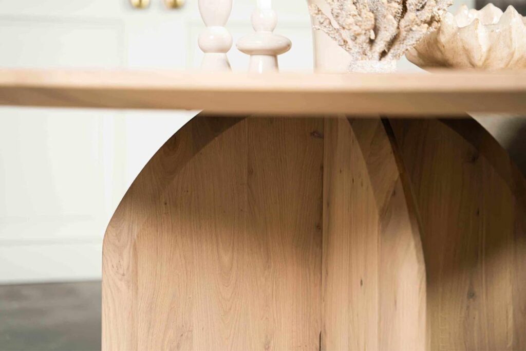 eettafel rond eikenhout naturel grijs kleur