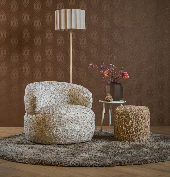 Fauteuil beige rond draaibaar