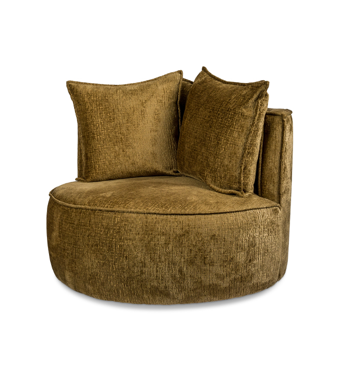 Ronde fauteuil goud met drie kussentjes